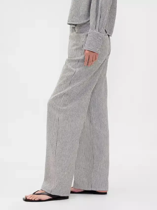 Pantalon large en lin et coton