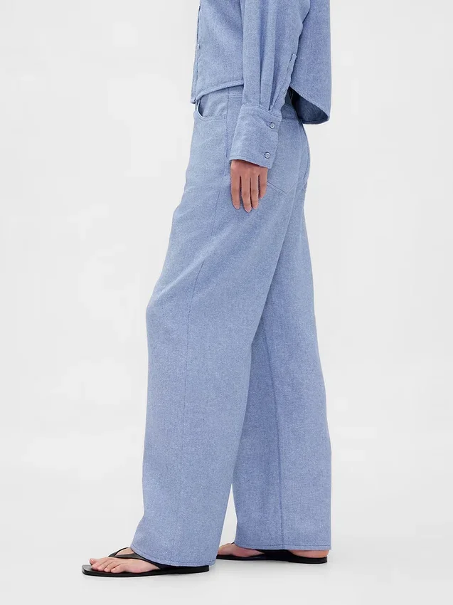 Pantalon large en lin et coton