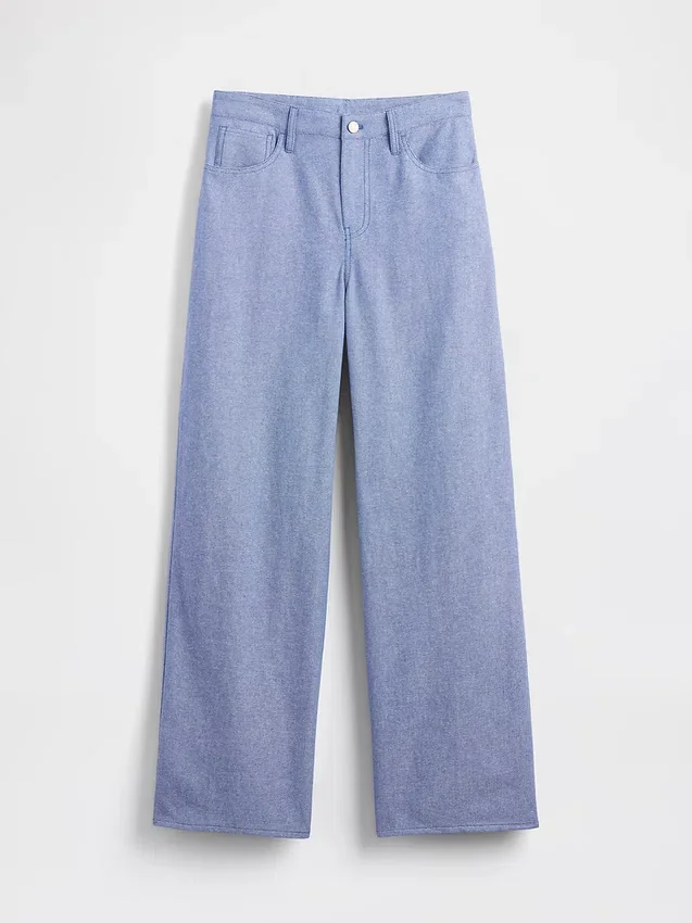 Pantalon large en lin et coton