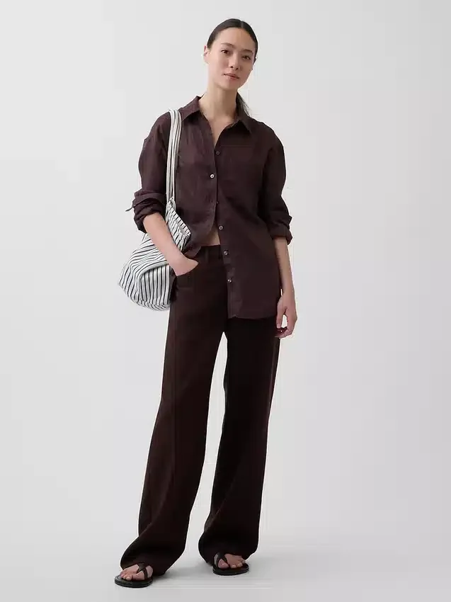 Pantalon large en lin et coton