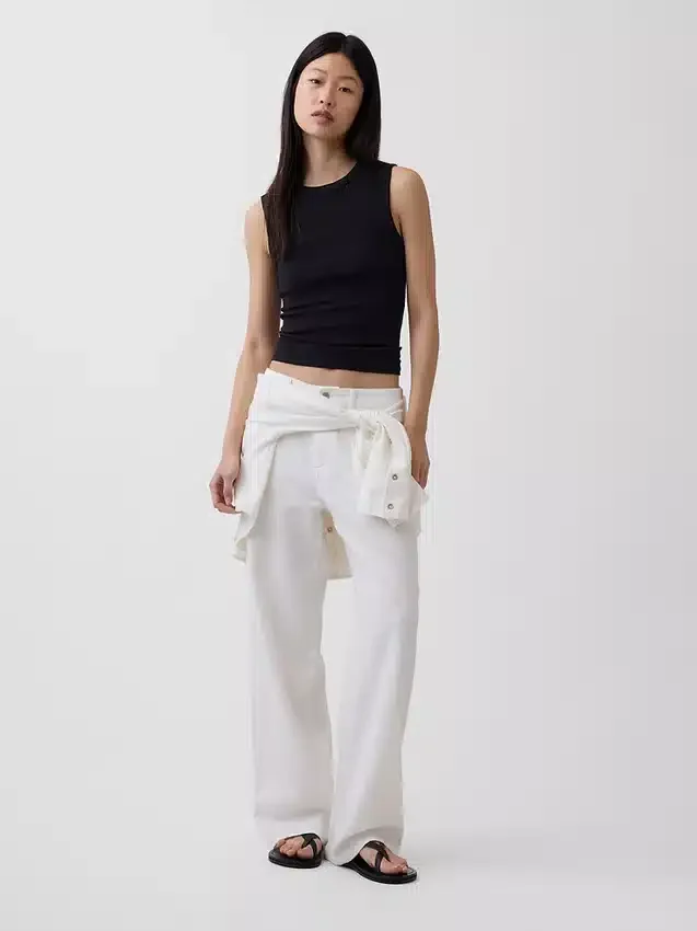 Pantalon large en lin et coton