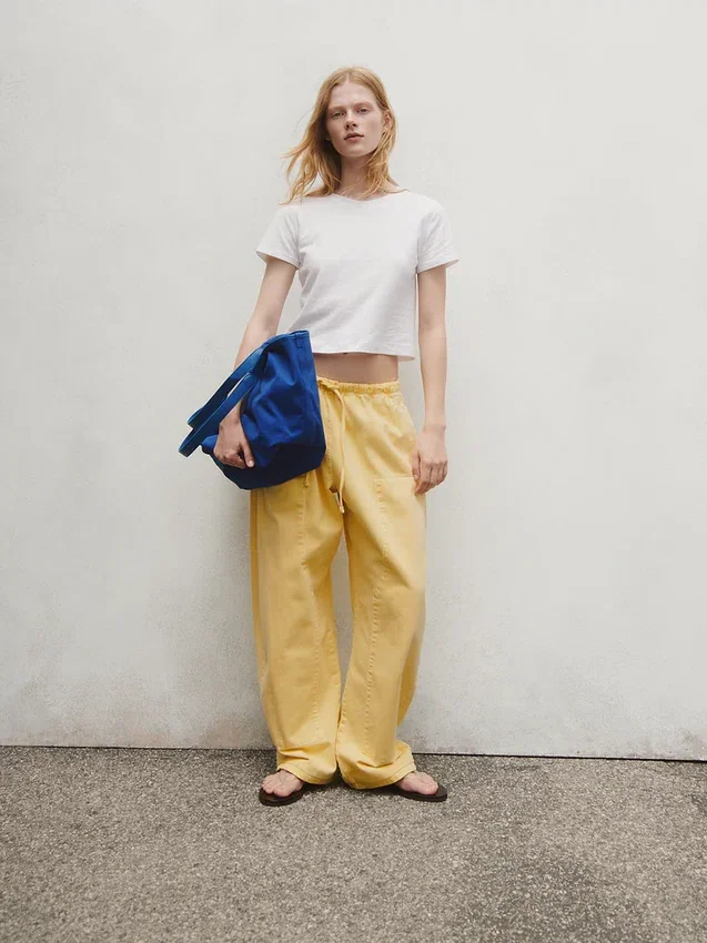 Pantalon large en popeline avec renforts aux genoux