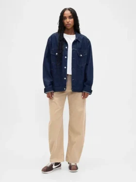Pantalon large en velours côtelé à taille haute
