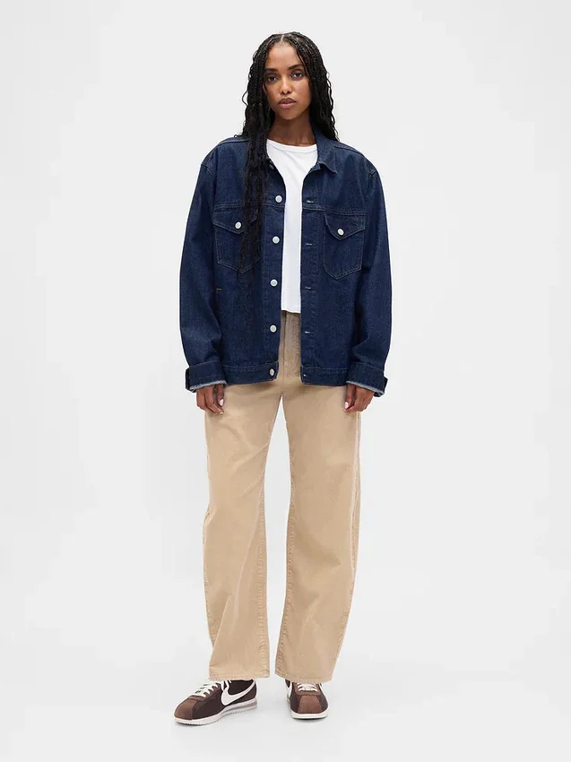Pantalon large en velours côtelé à taille haute