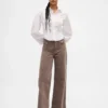 Pantalon large en velours côtelé à taille haute