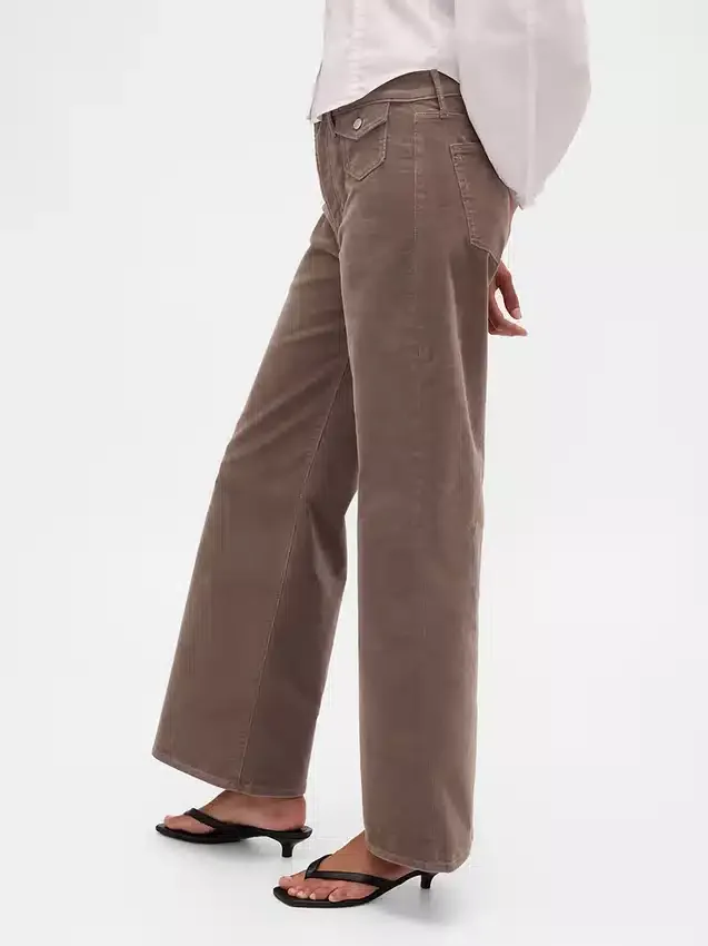 Pantalon large en velours côtelé à taille haute