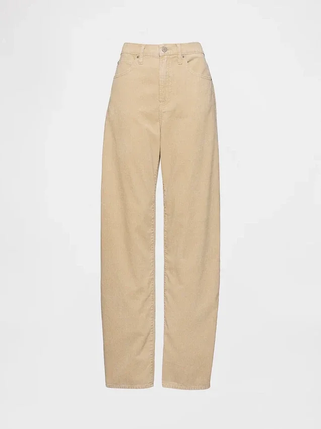 Pantalon large en velours côtelé à taille haute