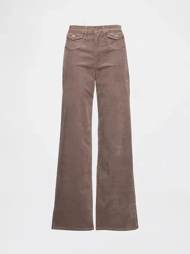 Pantalon large en velours côtelé à taille haute