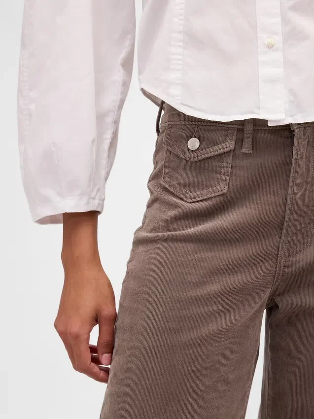 Pantalon large en velours côtelé à taille haute