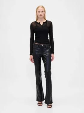 Pantalon long et ajusté en cuir vegan recyclé, taille basse