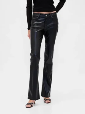 Pantalon long et ajusté en cuir vegan recyclé, taille basse