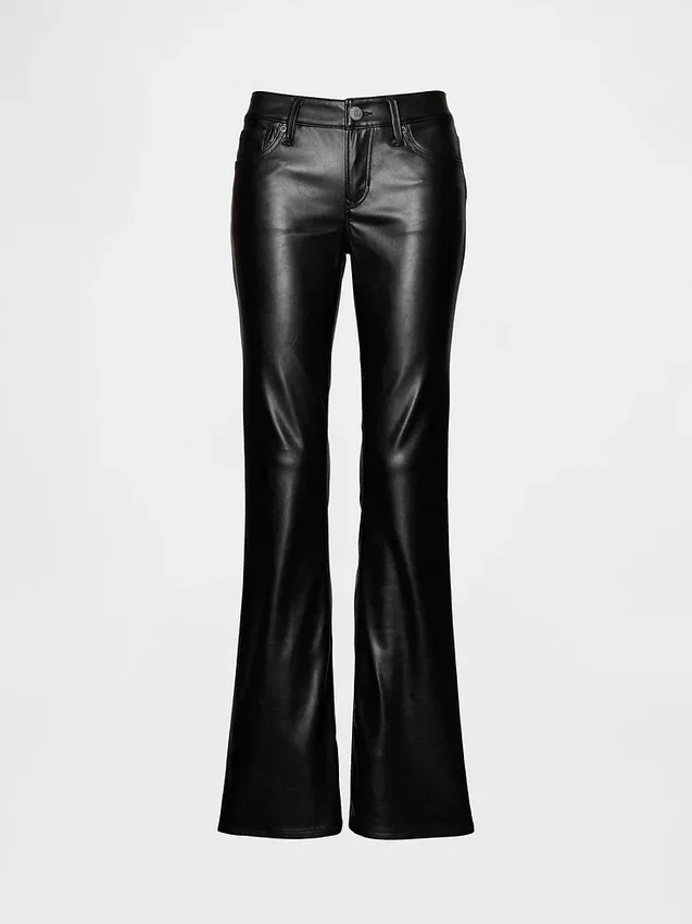 Pantalon long et ajusté en cuir vegan recyclé, taille basse