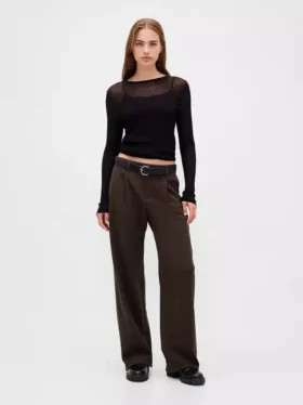 Pantalon plissé en sergé brossé taille basse 365
