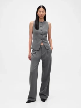 Pantalon plissé en sergé brossé taille basse 365