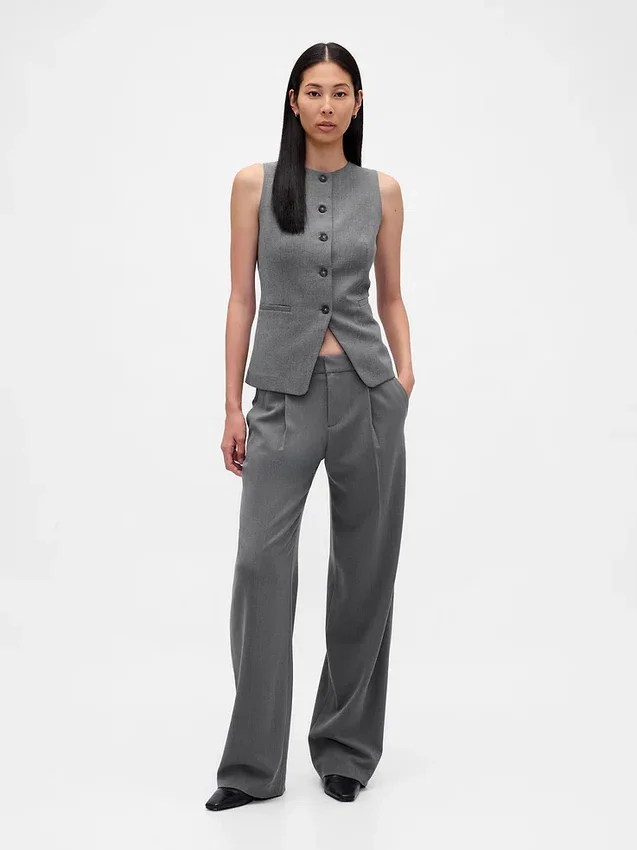 Pantalon plissé en sergé brossé taille basse 365