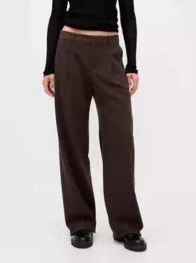 Pantalon plissé en sergé brossé taille basse 365