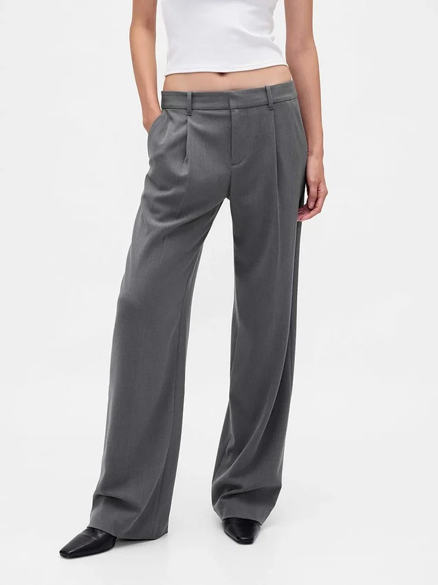 Pantalon plissé en sergé brossé taille basse 365