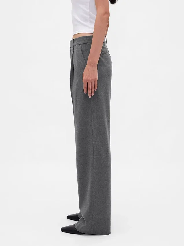 Pantalon plissé en sergé brossé taille basse 365