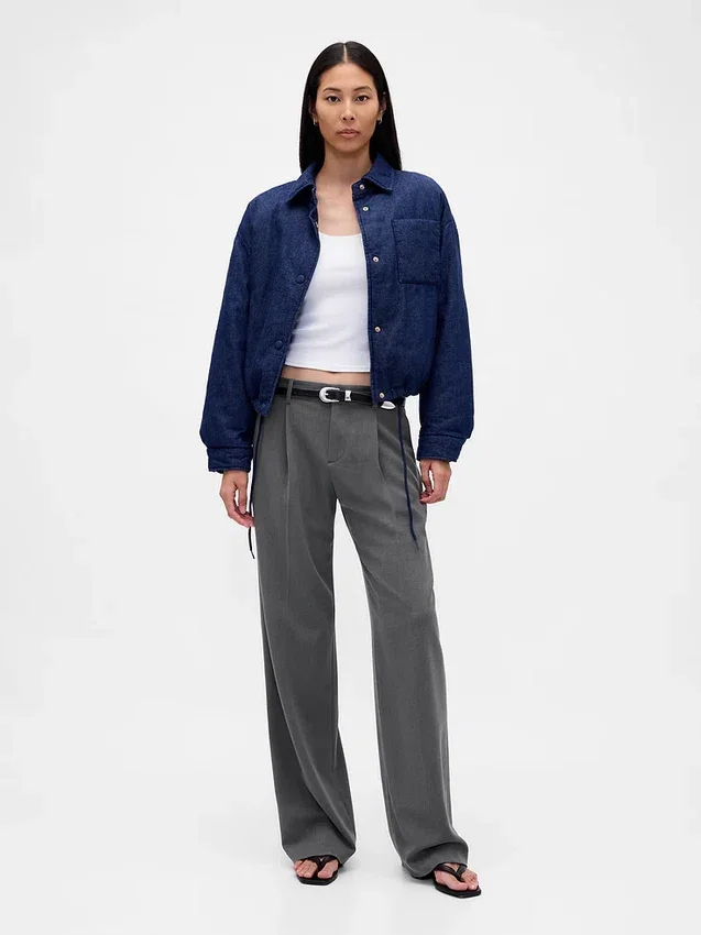 Pantalon plissé en sergé brossé taille basse 365