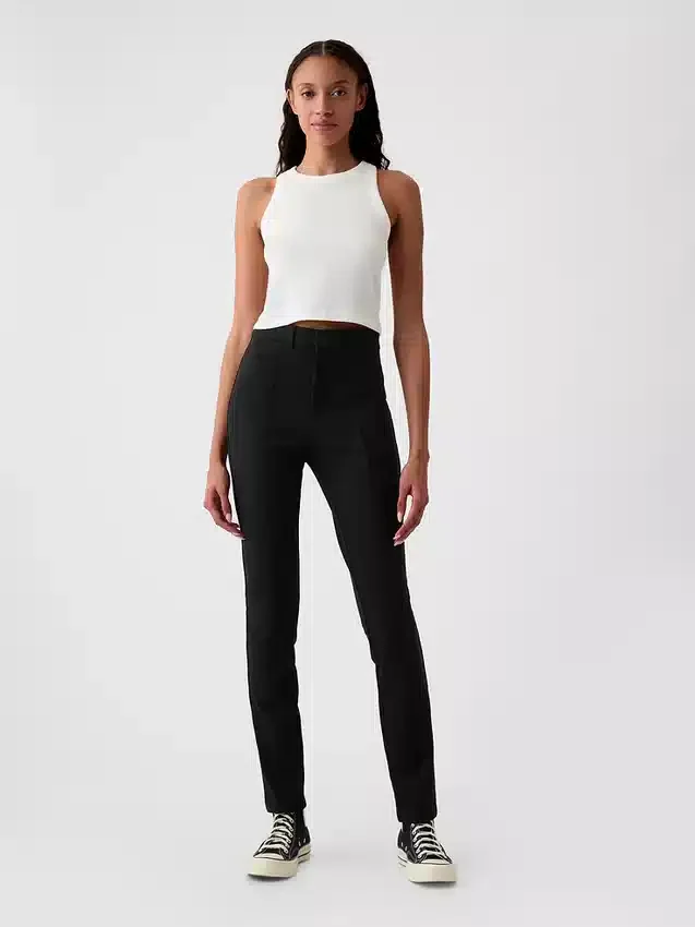 Pantalon skinny taille haute en maille double
