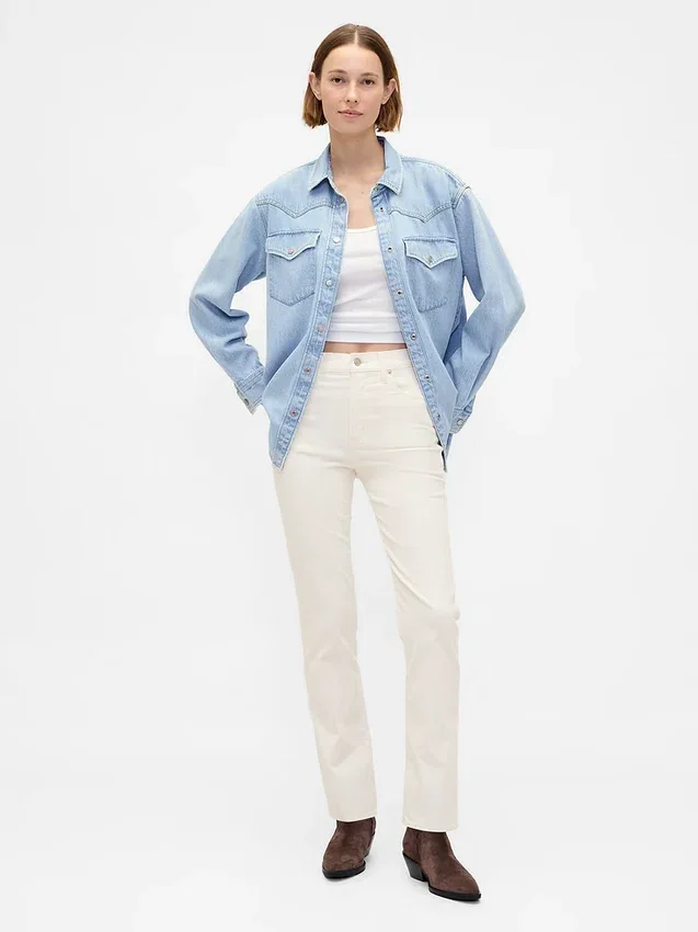 Pantalon slim droit en velours côtelé taille haute style années 90
