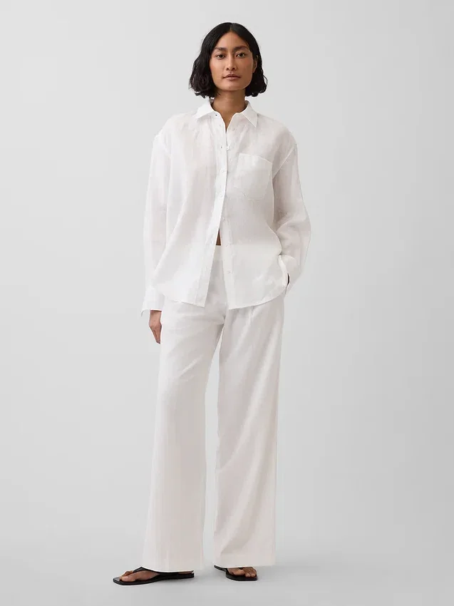 Pantalon taille basse 365 en mélange de lin