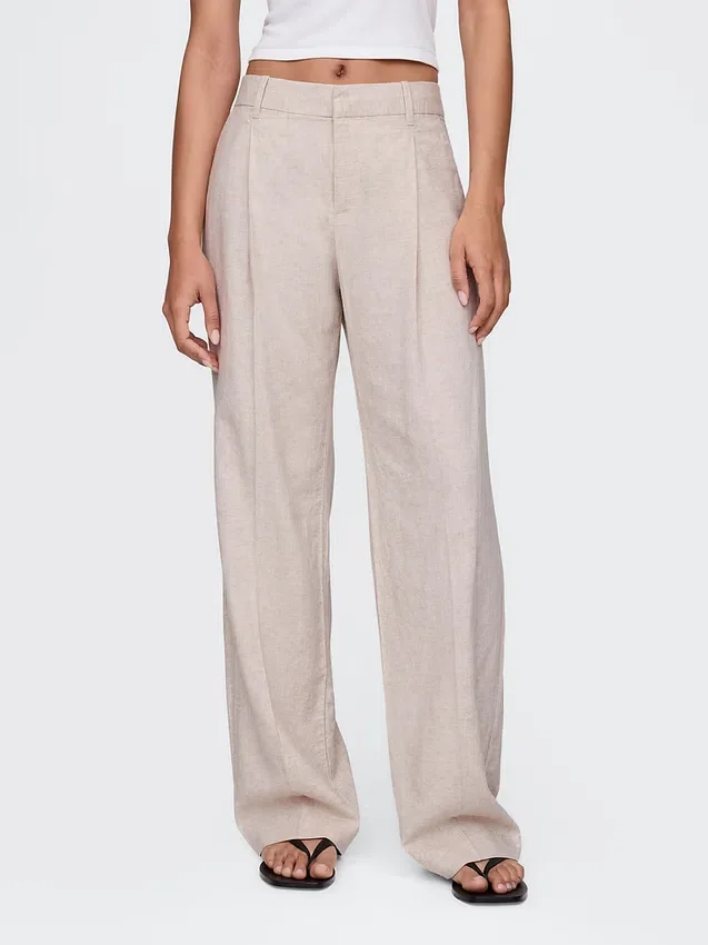 Pantalon taille basse 365 en mélange de lin