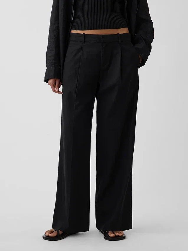 Pantalon taille basse 365 en mélange de lin