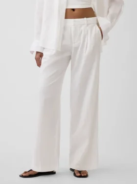 Pantalon taille basse 365 en mélange de lin
