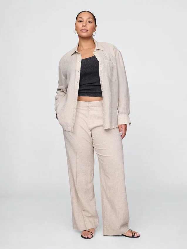 Pantalon taille basse 365 en mélange de lin