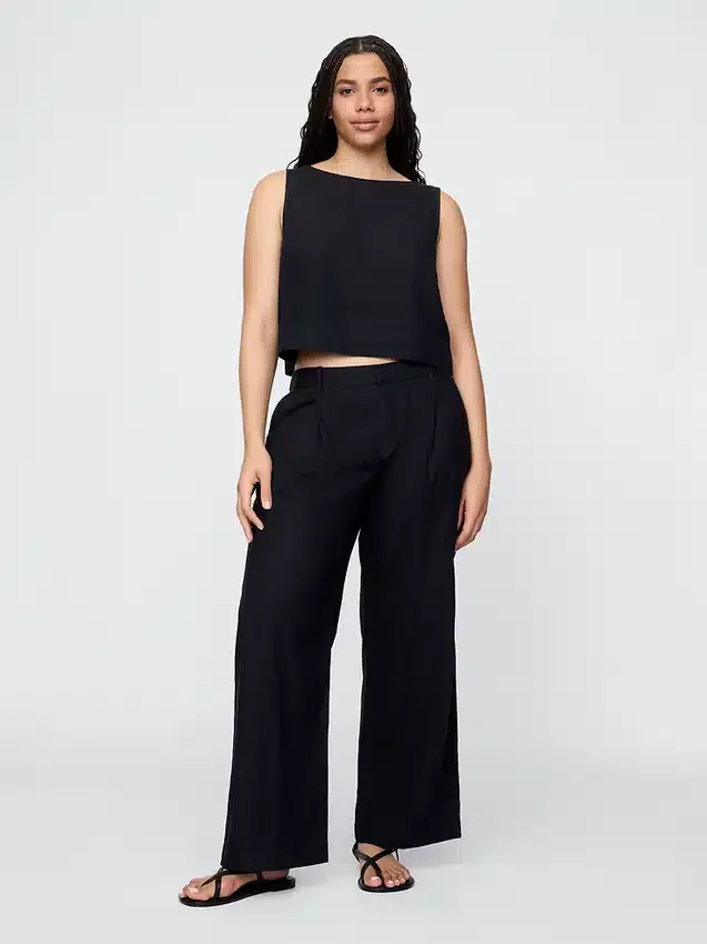 Pantalon taille basse 365 en mélange de lin