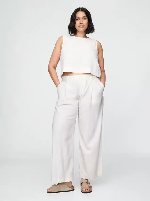 Pantalon taille basse 365 en mélange de lin