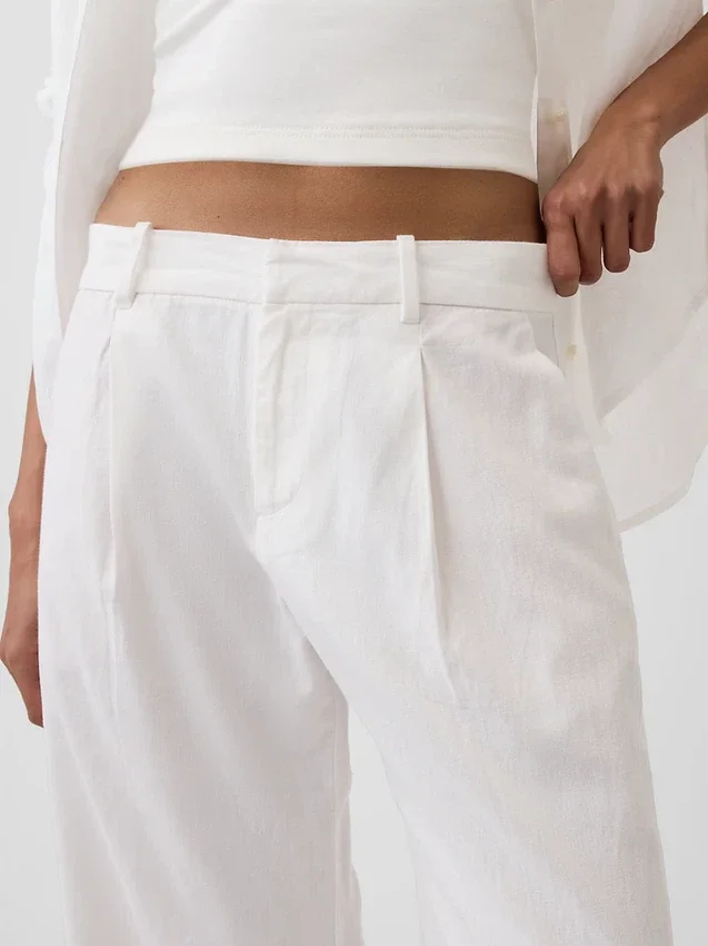 Pantalon taille basse 365 en mélange de lin