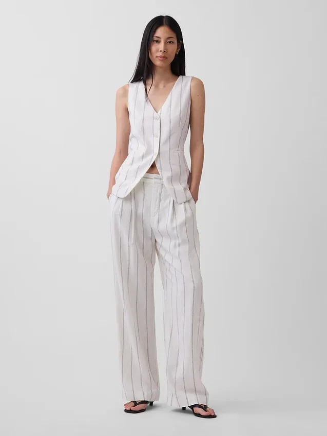 Pantalon taille haute 365 en mélange de lin