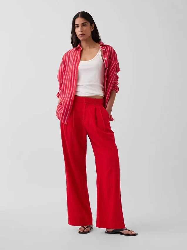 Pantalon taille haute 365 en mélange de lin