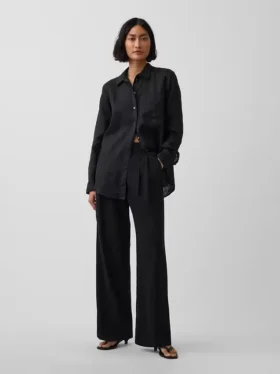 Pantalon taille haute 365 en mélange de lin