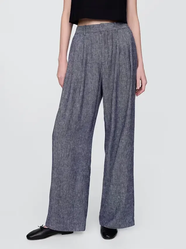 Pantalon taille haute 365 en mélange de lin