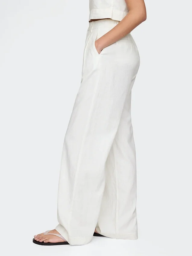 Pantalon taille haute 365 en mélange de lin