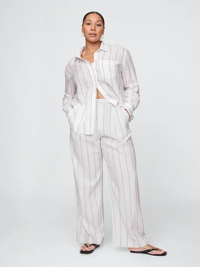 Pantalon taille haute 365 en mélange de lin