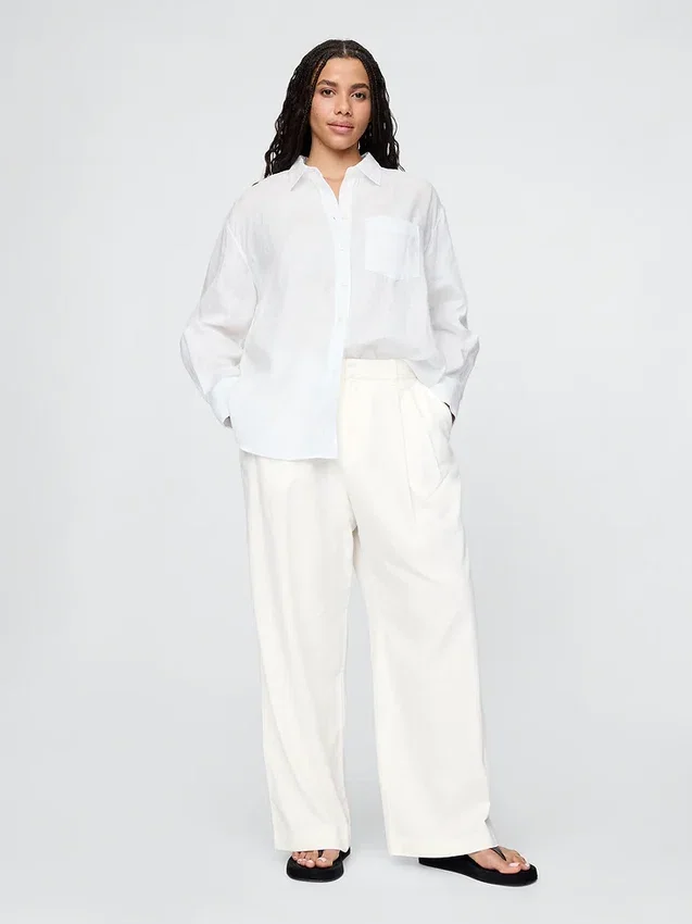 Pantalon taille haute 365 en mélange de lin