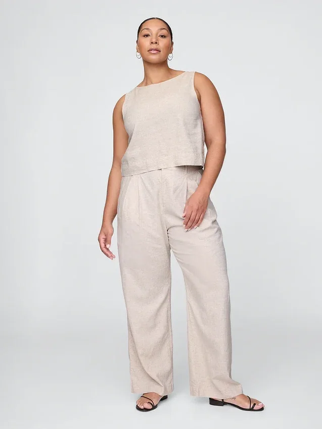 Pantalon taille haute 365 en mélange de lin