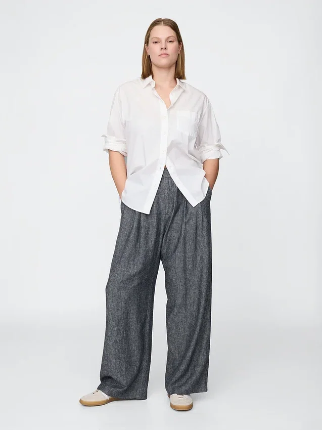 Pantalon taille haute 365 en mélange de lin