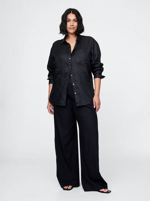 Pantalon taille haute 365 en mélange de lin