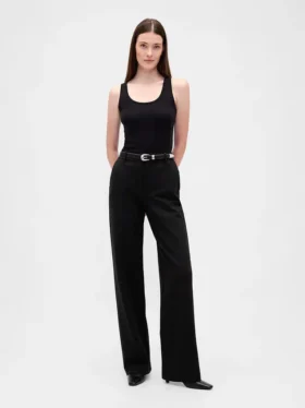 Pantalon à taille haute en double jersey à jambes larges