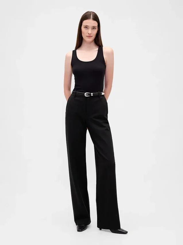 Pantalon à taille haute en double jersey à jambes larges