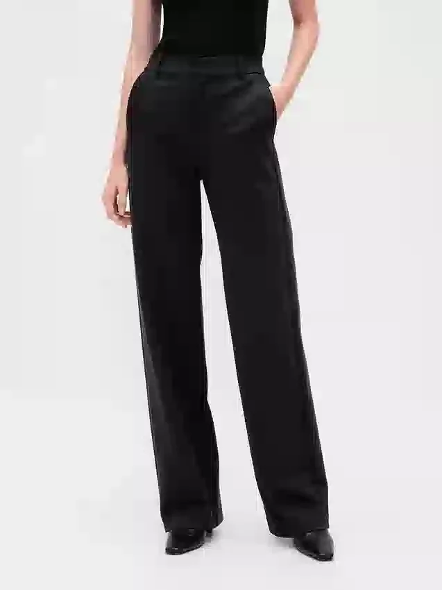 Pantalon à taille haute en double jersey à jambes larges