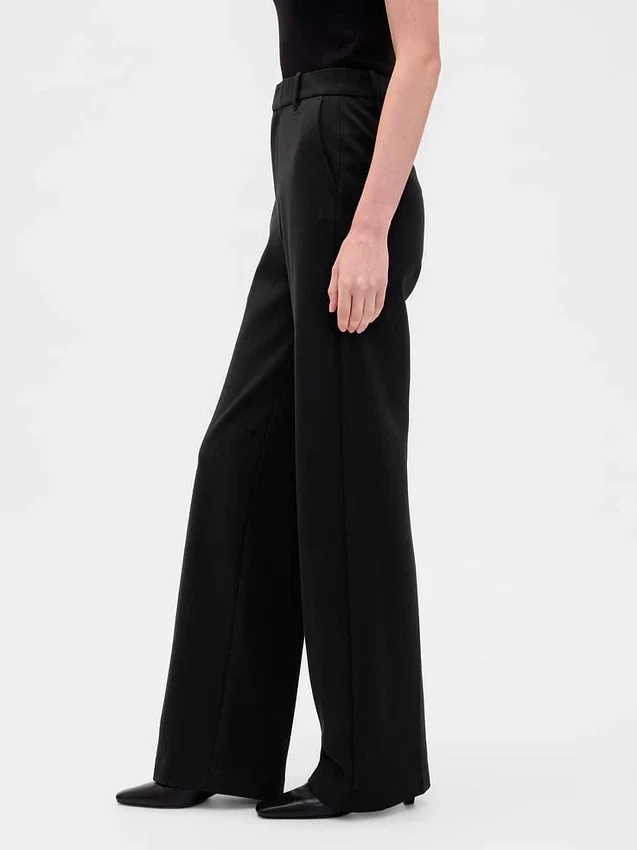 Pantalon à taille haute en double jersey à jambes larges