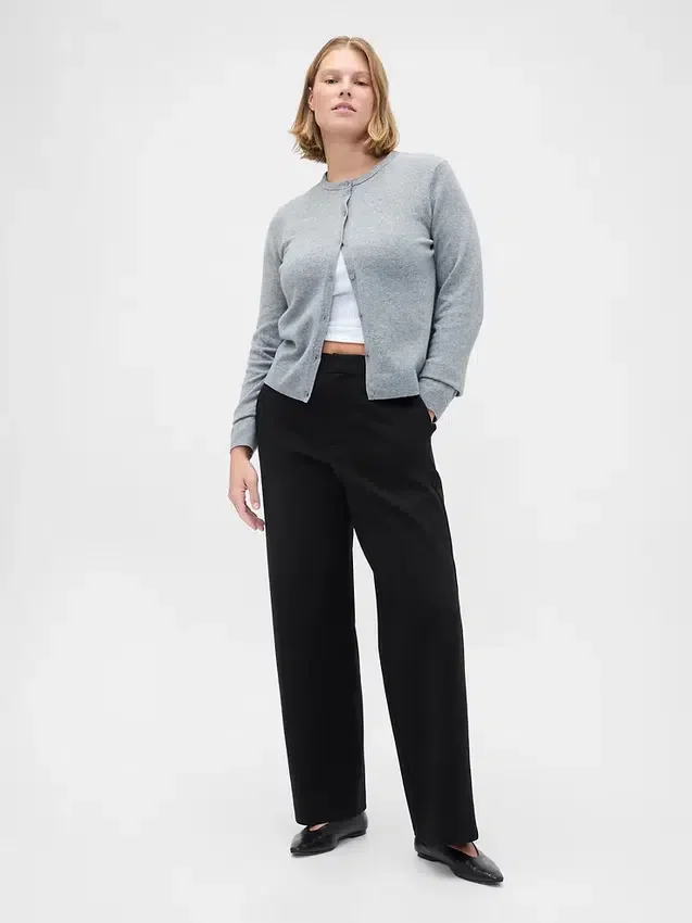 Pantalon à taille haute en double jersey à jambes larges