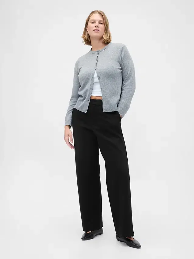Pantalon à taille haute en double jersey à jambes larges