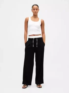 Pantalon taille moyenne à double ceinture